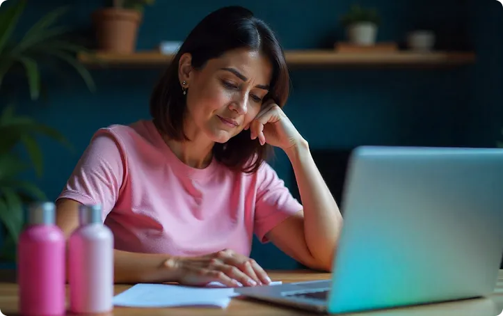 Business owner working at laptop, worried about ad costs
